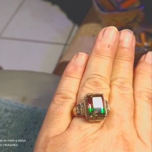 AMETRINE *AMETHYST - CITRINE*. WHITE. SAPPHIRES* STERLING SILVER- RING.  10